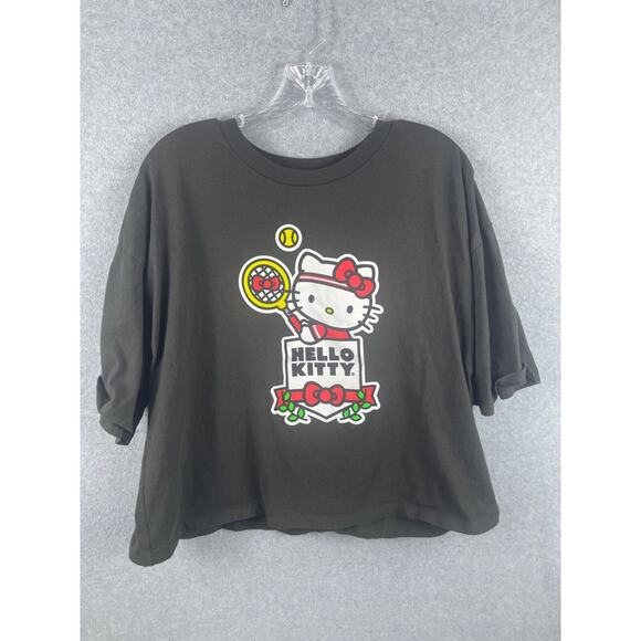Hello Kitty Shirt Women's XL Black Short Sleeve Cropped Tennis Anime Tee‎ - Picture 1 of 7